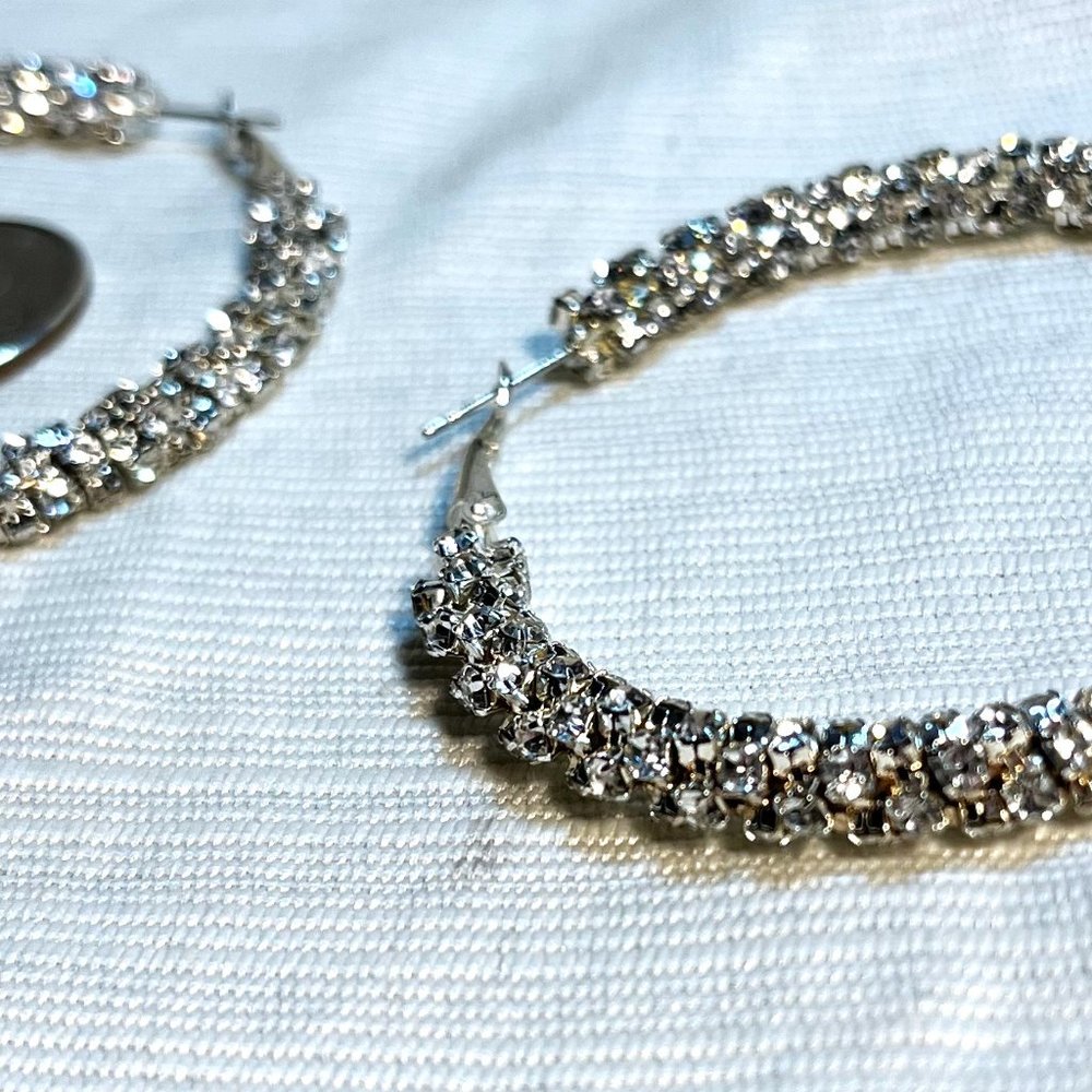 Large Rhinestone Hoop Earrings - Picture 5 of 5